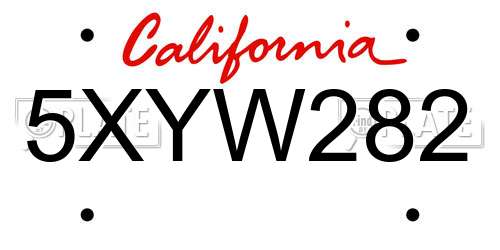 5XYW282 California License Plate
