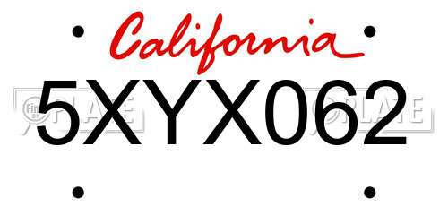5XYX062 California License Plate