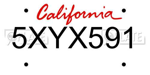 5XYX591 California License Plate