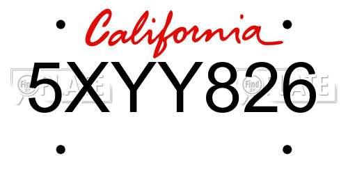 5XYY826 California License Plate
