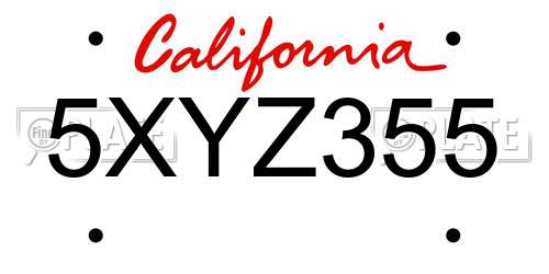 5XYZ355 California License Plate