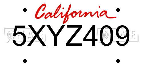 5XYZ409 California License Plate