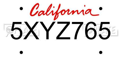 5XYZ765 California License Plate