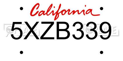 5XZB339 California License Plate
