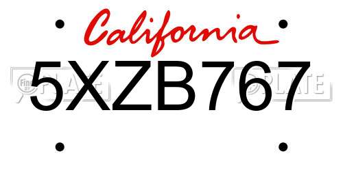 5XZB767 California License Plate