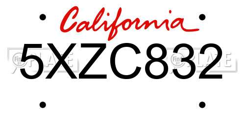 5XZC832 California License Plate