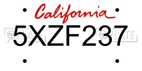 5XZF237 California License Plate