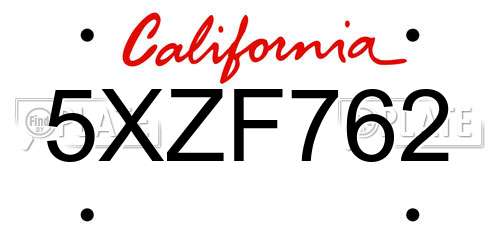 5XZF762 California License Plate
