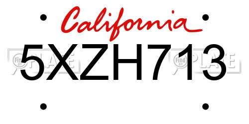5XZH713 California License Plate
