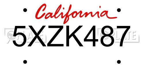 5XZK487 California License Plate