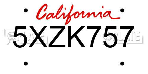 5XZK757 California License Plate