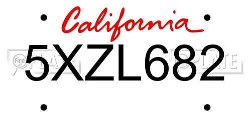 5XZL682 California License Plate