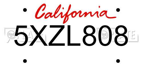 5XZL808 California License Plate