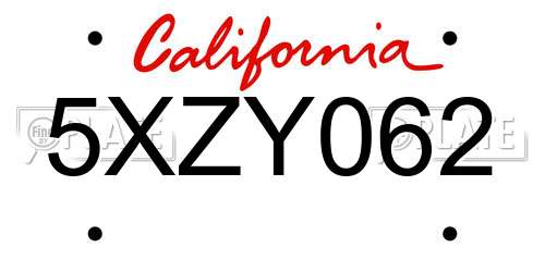 5XZY062 California License Plate