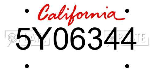 5Y06344 California License Plate