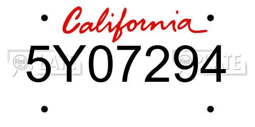 5Y07294 California License Plate