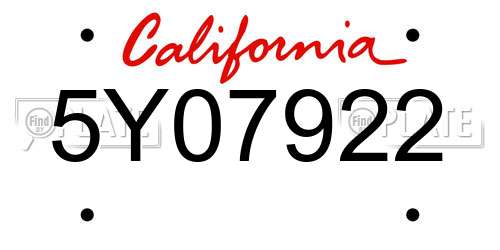 5Y07922 California License Plate