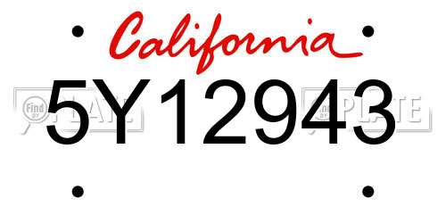 5Y12943 California License Plate