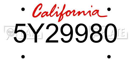 5Y29980 California License Plate