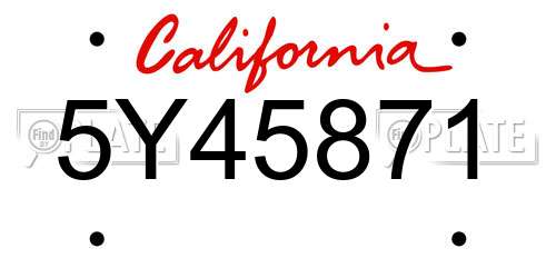 5Y45871 California License Plate