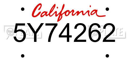 5Y74262 California License Plate