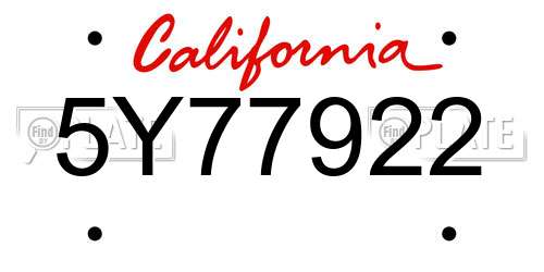 5Y77922 California License Plate