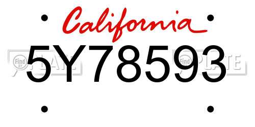 5Y78593 California License Plate