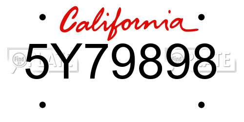5Y79898 California License Plate