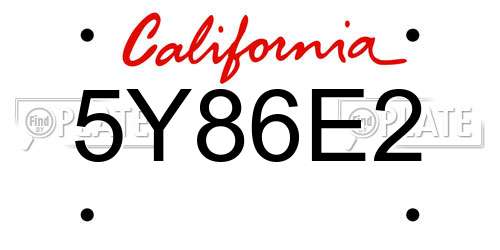 5Y86E2 California License Plate