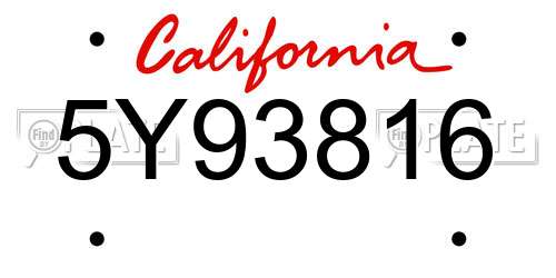 5Y93816 California License Plate