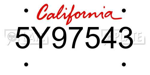 5Y97543 California License Plate