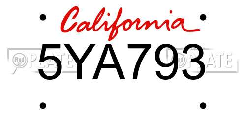 5YA793 California License Plate