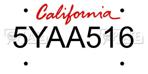 5YAA516 California License Plate