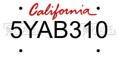 5YAB310 California License Plate