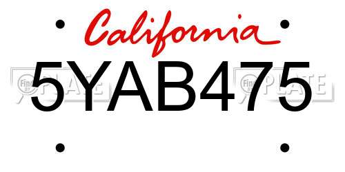 5YAB475 California License Plate