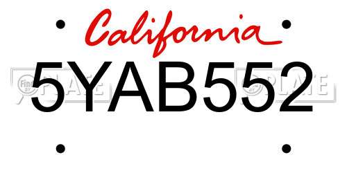 5YAB552 California License Plate