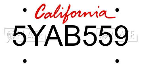 5YAB559 California License Plate