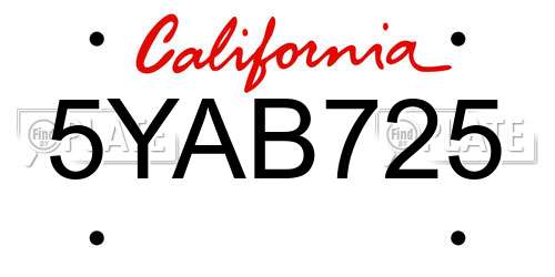 5YAB725 California License Plate