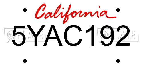5YAC192 California License Plate