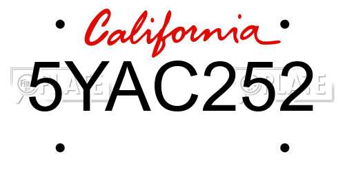 5YAC252 California License Plate