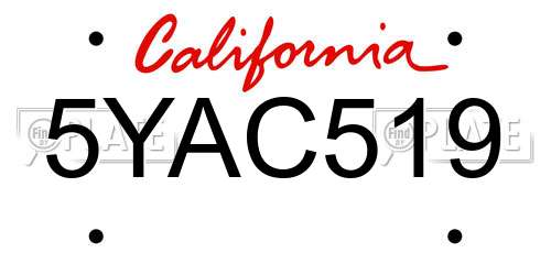 5YAC519 California License Plate
