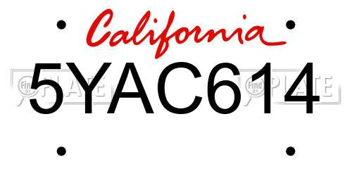 5YAC614 California License Plate