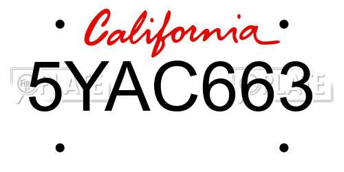 5YAC663 California License Plate