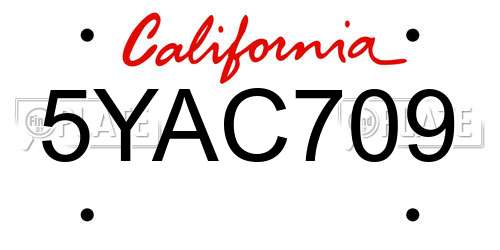 5YAC709 California License Plate