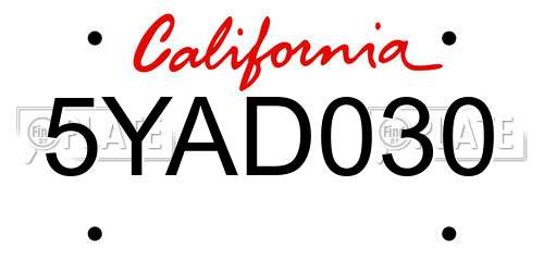 5YAD030 California License Plate