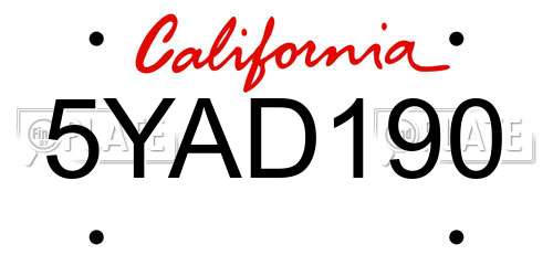 5YAD190 California License Plate