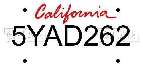 5YAD262 California License Plate