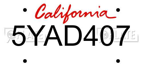 5YAD407 California License Plate