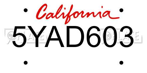 5YAD603 California License Plate