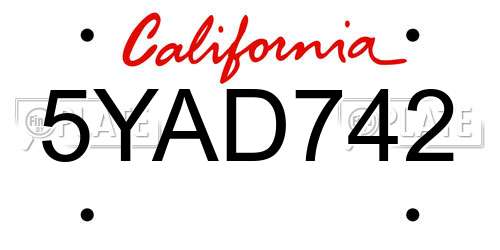 5YAD742 California License Plate